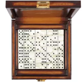 Exclusive domino set "Alligator" made of leather, cognac